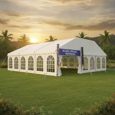 acheter Tente de fête personnalisée Indonésie à l'extérieur imperméable à l'eau résistant aux UV Événement Pavillon de canopée pour salon de mariage fabrication en ligne