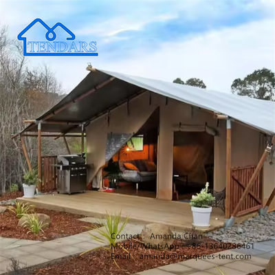 Tente d'usine de couleur beige Safari Glamping Canvas Lodge avec module de salle de bains