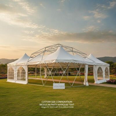 Tente de chapiteau de fête modulaire à configuration de taille personnalisée avec toit en PVC de 850 g/m² et cadre en aluminium 6061-T6