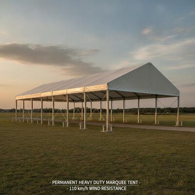 Tente de pavillon permanente lourde avec couverture en polyester stratifié en PVC de 900 grammes et cadre de boulons d'ancrage en acier galvanisé à chaud Q235 pour une résistance au vent de 110 km / h
