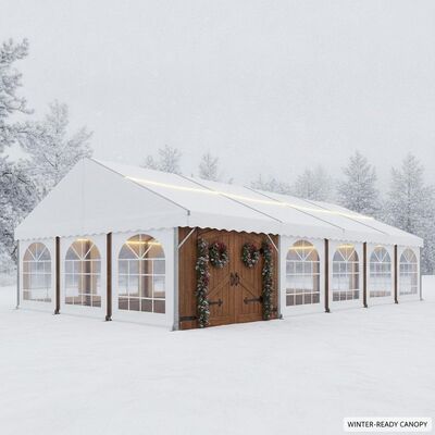 Tente de chapiteau de fête de Festival de marché de Noël, prête pour l'hiver, isolée, charge de neige, structure d'auvent de style européen