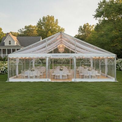 Tente de chapiteau de fête de réception de mariage dans l'arrière-cour des états-unis, mur de fenêtre transparent élégant de qualité supérieure, Structure d'auvent de cérémonie américaine