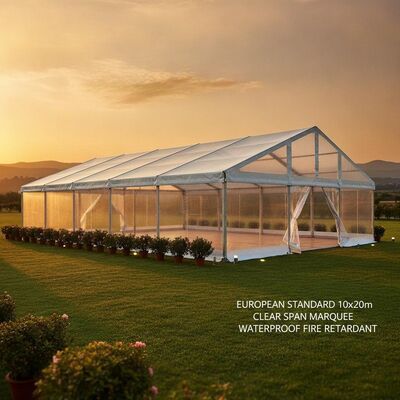 Norme européenne 10x20m Tente de soirée en aluminium à bande transparente Tente imperméable au feu