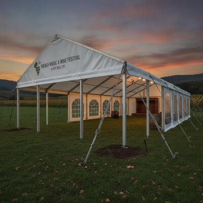 Tente de chapiteau de fête de Festival robuste, cadre en aluminium renforcé, Kit d'ancrage de tempête, abri pour événement de musique française et de vin
