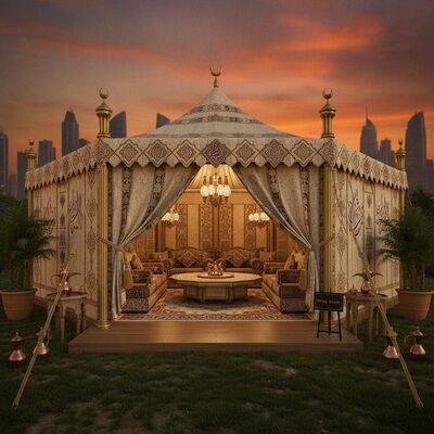 Tente de réception de l'hôtellerie arabe de style royal Majlis Tente premium de finition artisanale pour les réunions d'affaires VIP des Émirats arabes unis
