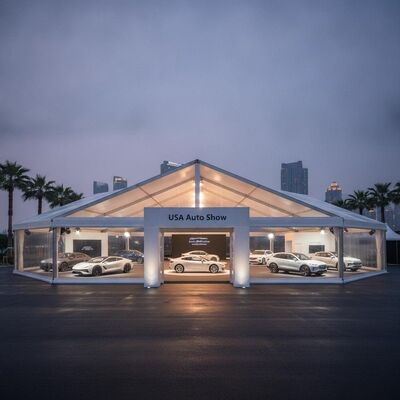 Tente de chapiteau de fête pour salon de l'auto des États-Unis, exposition de véhicules haut de gamme, événement automobile, Structure d'auvent pour salon commercial américain