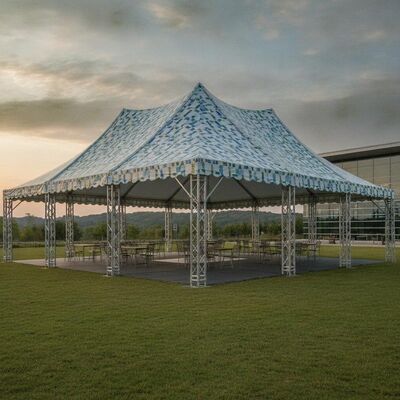 Tente de réception personnalisée imprimée avec logo pour fête, toit en PVC, cadre en aluminium, chapiteau d'exposition et salon professionnel